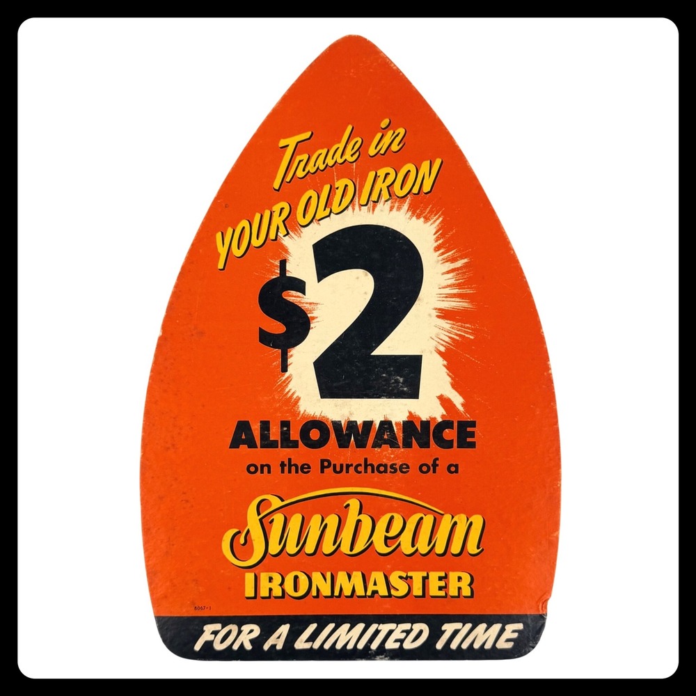 1960s Sunbeam Ironmaster Vintage Advertising Sign 14" Cardboard Easel Display